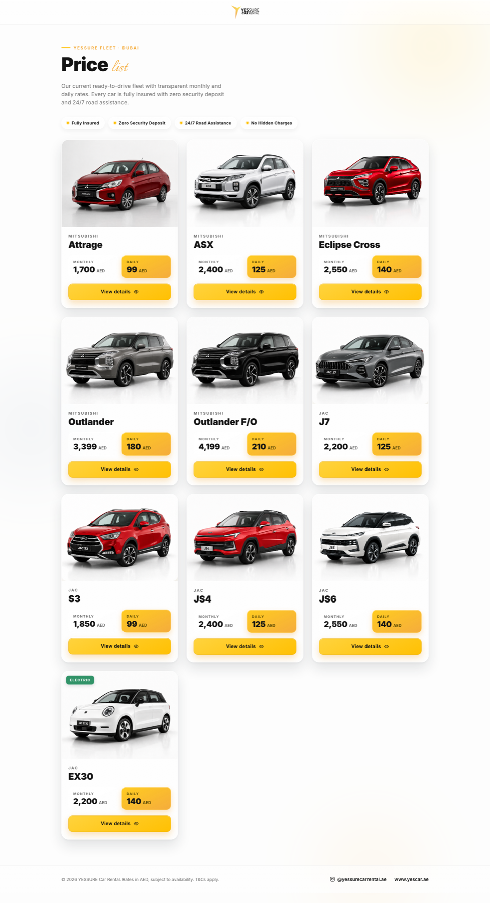 Yessure Price List